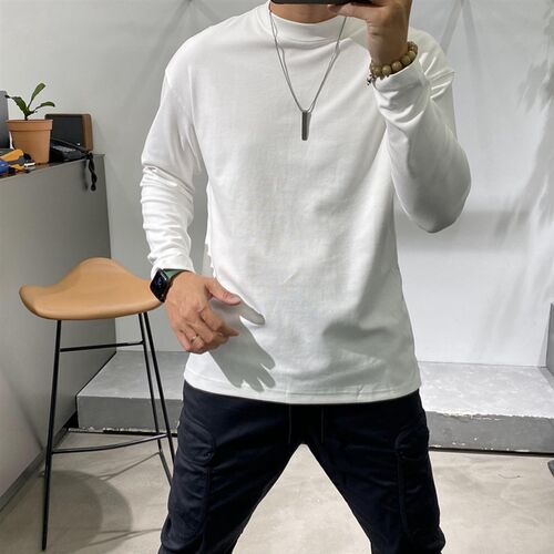 高级感高圆领纯色长袖打底衫白色体桖男女JT恤卫衣修身t桖潮流秋
