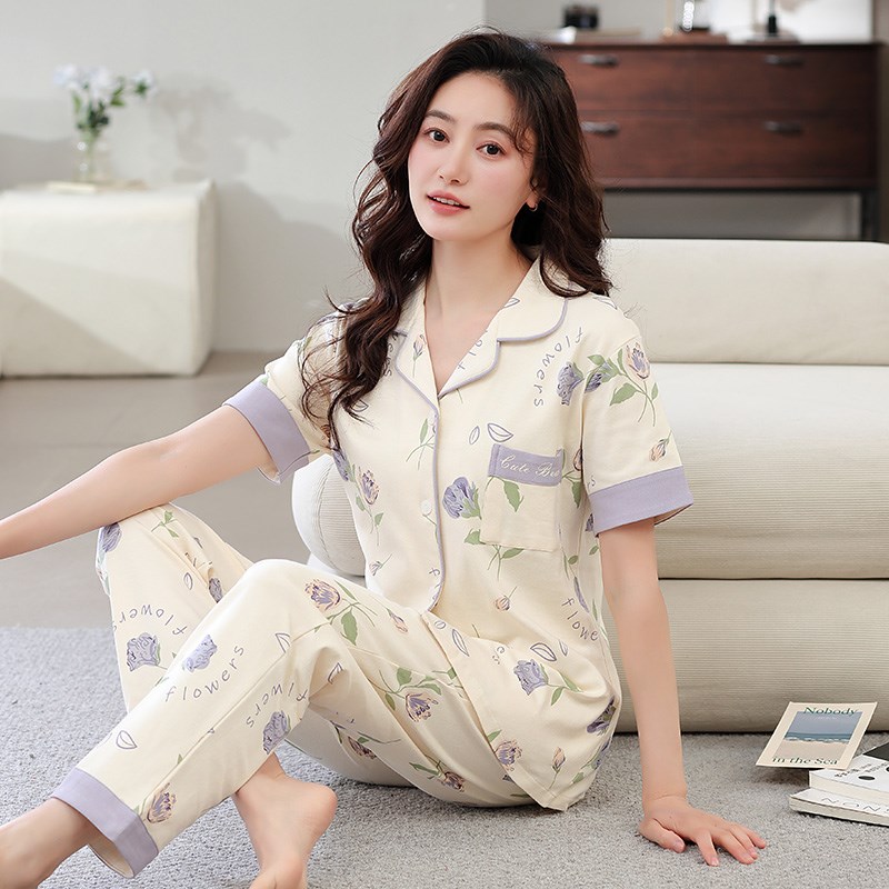 中老年人女士睡衣夏季薄款纯棉短袖长裤妈妈休闲家居服夏天套装女