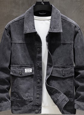 宽松牛仔外套男2024新款工装秋装上衣服褂潮流Q休闲灰色春秋季夹