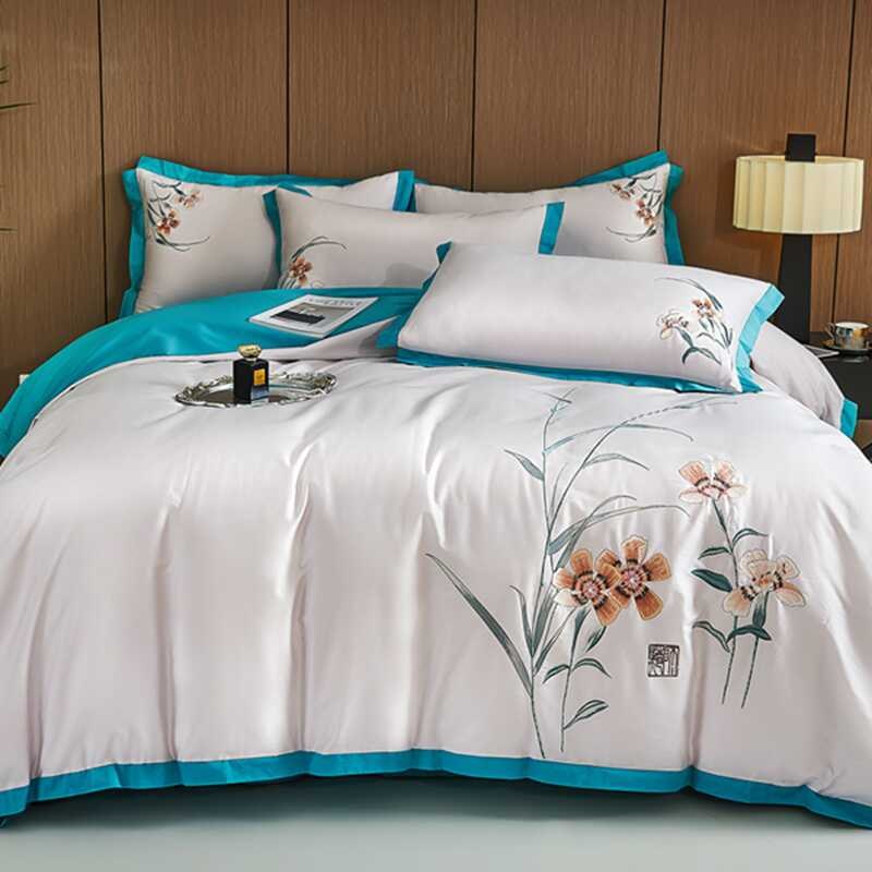 中式简约全棉四i件套纯棉100支长绒棉被套床单高级感四季床上用品