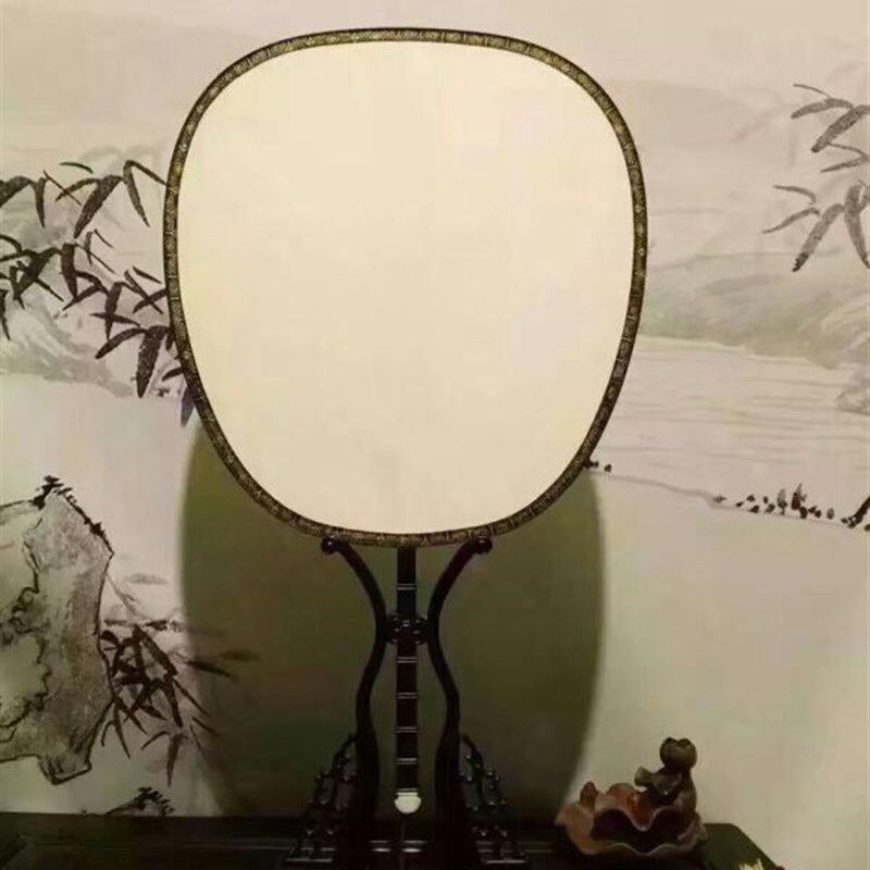 红木大包边宫扇高档工艺礼品扇空白双面真丝扇面装饰台屏团扇