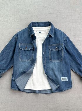 全棉水洗牛仔110-170 春装新品 儿童翻领长袖衬衫 男童春秋薄外套
