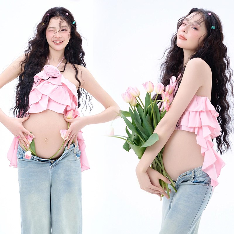 影楼新款孕妇照服装早春韩系小清新甜美风孕妈咪大肚照服装在家拍