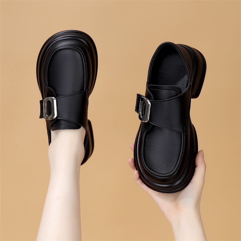 粗跟小皮鞋女2024新款春秋v简约单鞋轻便软底配裙子低帮短靴大码4