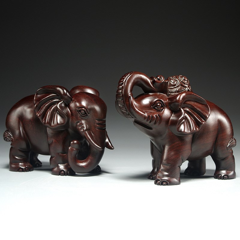 黑檀木雕大象摆件一对家居玄关店铺木象装饰工艺品新居开业送礼
