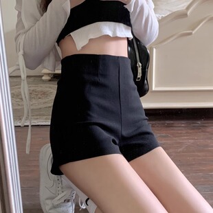 秋冬加绒西装短裤女胖mm大码黑色打底靴裤高腰热裤辣妹紧身阔腿裤