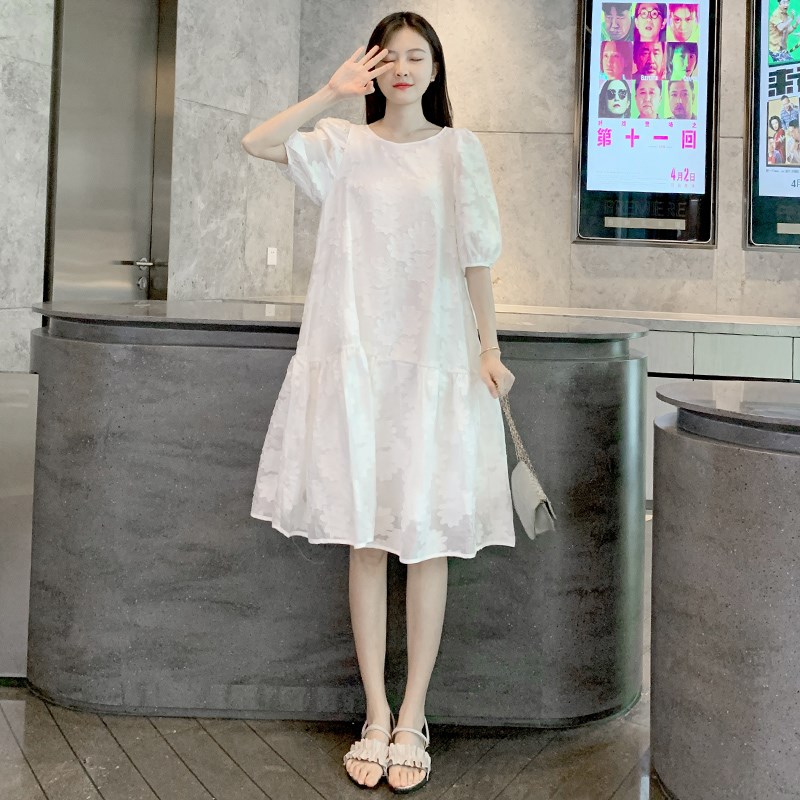 孕妇夏装镂空连衣裙2024新款宽松中长款仙女超仙洋气辣妈白色裙子