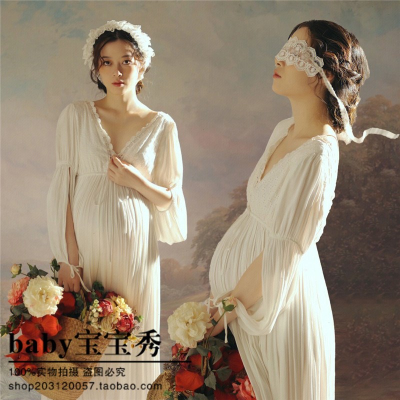 影楼主题拍照服装孕m妇新款写真服饰法式温柔风少女风孕期摄影衣