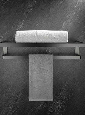 枪灰色毛巾架不锈钢304免打y孔卫生间轻奢浴巾架浴室高端毛巾架子