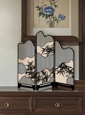 中国风电视柜装饰摆件斗柜玄关柜餐边柜小屏风墨竹图客厅桌面摆画