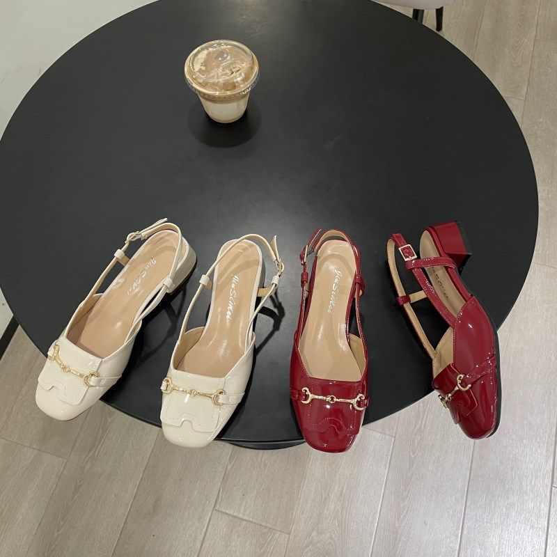 2023夏季女鞋漆皮韩版中跟粗跟圆头包头脚腕搭扣真皮牛皮女凉鞋,女鞋,时装凉鞋,淘宝优惠券,粉丝福利购,淘宝优惠卷