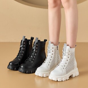 3233小码厚底马丁靴p女镂空透气真皮春夏季新款内增高凉靴子女鞋