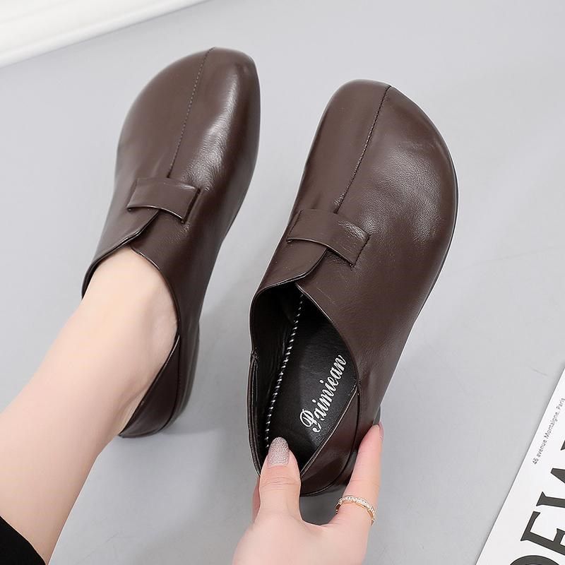 春秋款平底妈妈鞋复古休闲真皮软底单鞋女中老年皮鞋大码懒人棉鞋,女鞋,深口单鞋,淘宝优惠券,粉丝福利购,淘宝优惠卷