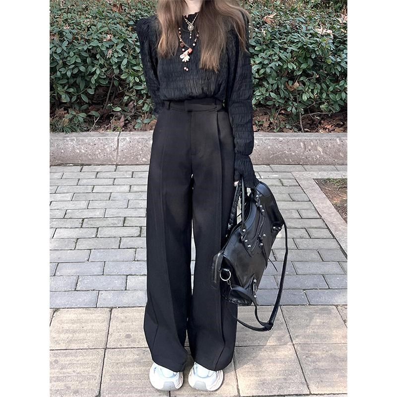黑色西装裤女裤子2025新款春夏季垂感高腰休闲直筒阔腿裤拖地长裤,女装/女士精品,大码裤装,淘宝优惠券,粉丝福利购,淘宝优惠卷