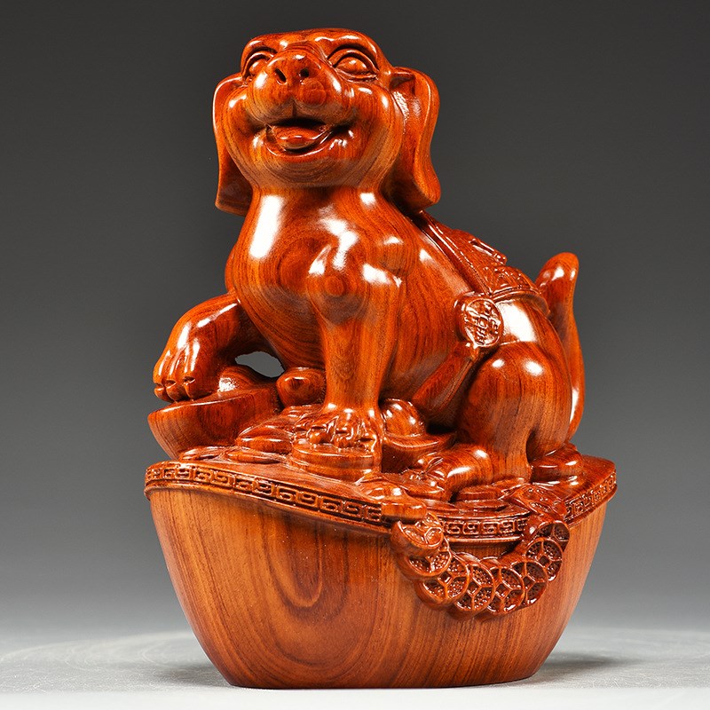 花梨木雕狗摆件十二生肖狗摆设家居客厅电视柜办公装饰红木工艺品