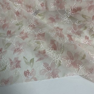 G44白底粉色印花雪纺布头优雅气质柔软垂坠透气连衣裙上衣diy面料