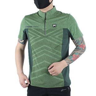 立领徒步登山衣快干透气休闲体恤弹力 修身 夏季 户外速干t恤男短袖