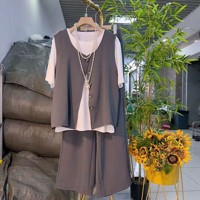 欧货休闲减龄马甲小衫裤子三件套大码女装胖MM宽松夏季新款遮肉潮,女装/女士精品,大码套装,淘宝优惠券,粉丝福利购,淘宝优惠卷