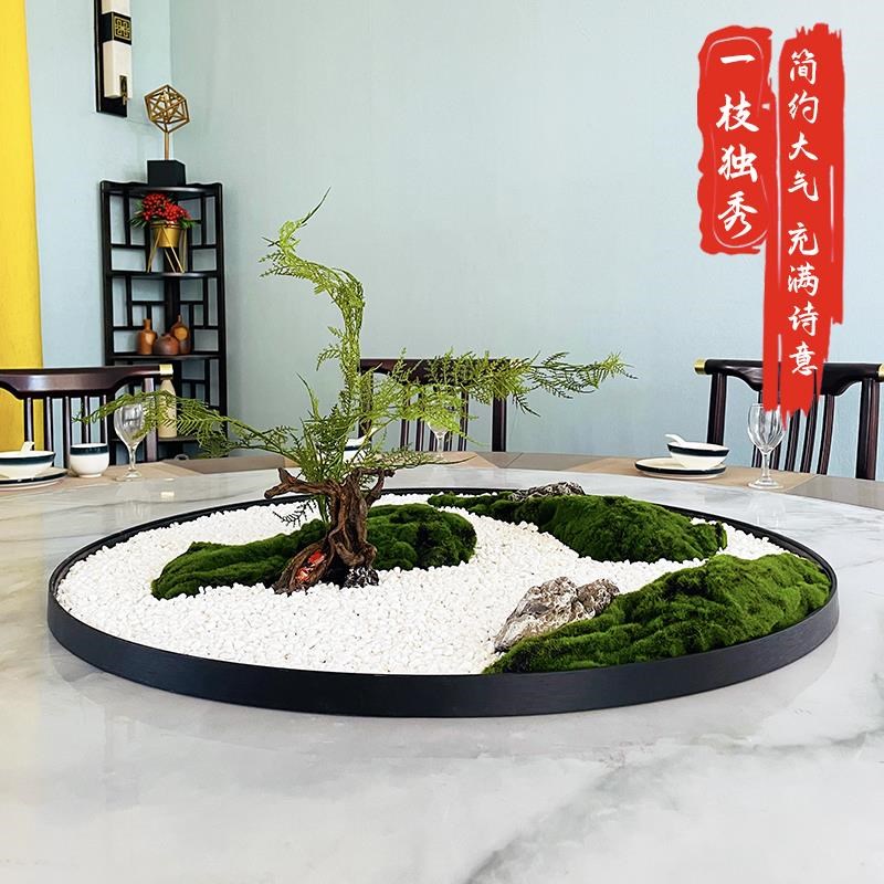 酒店大圆桌中间转盘摆花餐桌摆件中式桌花创意桌芯装饰品桌景摆设