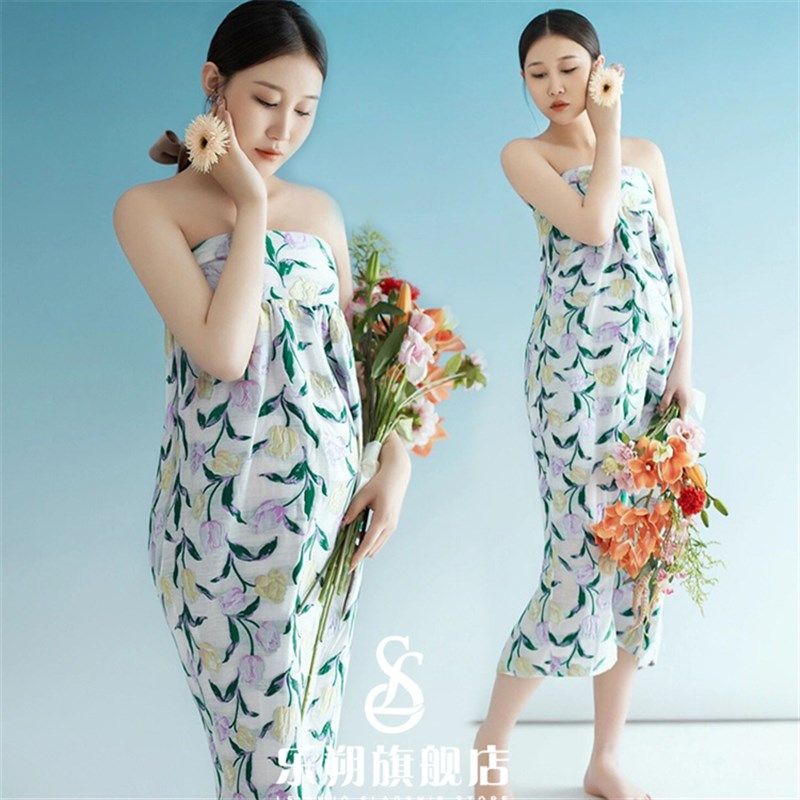 孕妇拍照服装复古高级春季拍照小清新碎花大肚艺术写真抹胸连衣裙,孕妇装/孕产妇用品/营养,影楼服装,淘宝优惠券,粉丝福利购,淘宝优惠卷