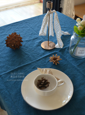 麻深咖深a蓝灰色简C纯色苎y麻约亚艺I餐桌布麻台布茶几布盖布定