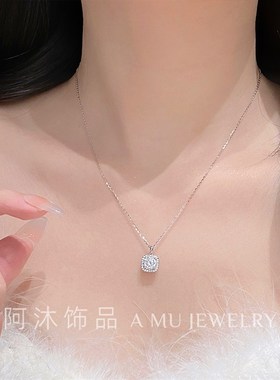 阿沐饰品纯银莫桑钻小方糖项链女小众轻奢百搭高级礼物送闺蜜女友