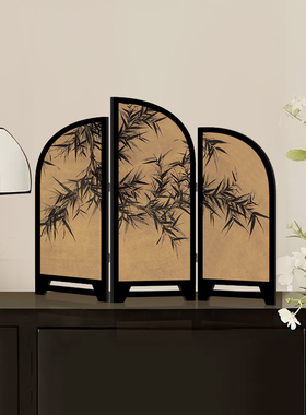 中古风墨竹屏风桌面摆件电视柜小摆画餐边柜斗柜装饰品复古摆台画