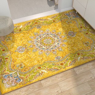 金黄色入户e地垫莲花门垫中式好打理新家支持定制进门高级红色地