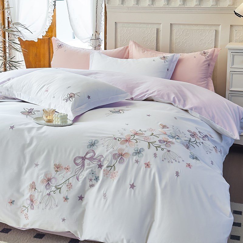 新款高端刺绣长绒棉被套四件套全C棉纯棉高级感床单被罩家居床品