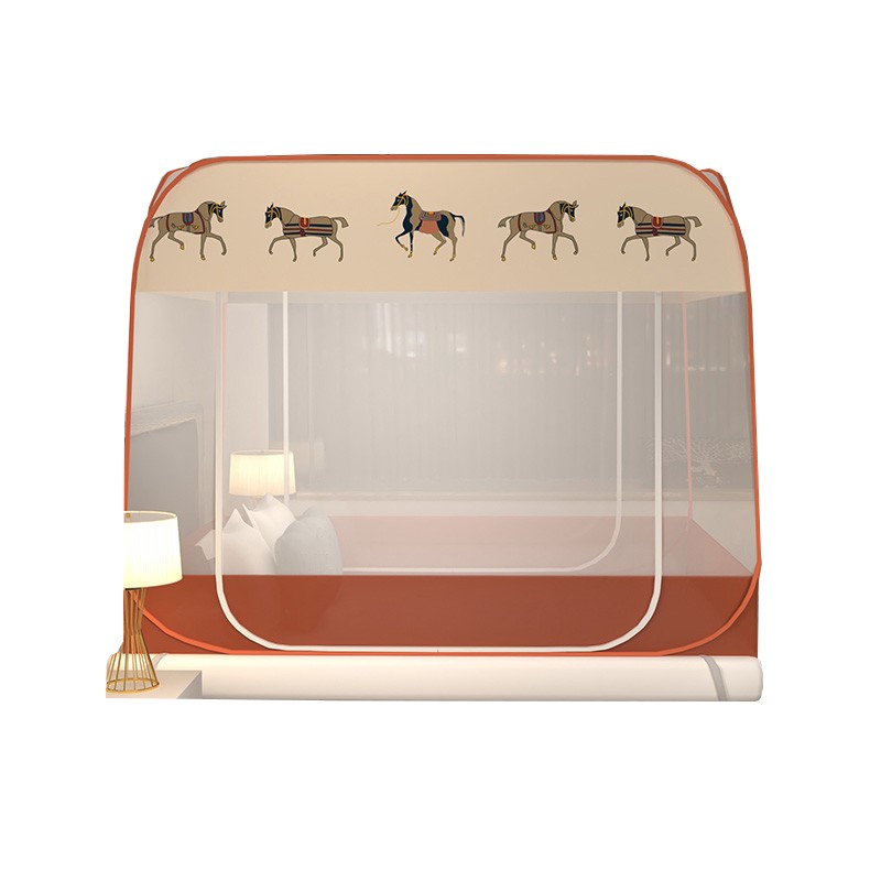 2021年新款橘黄色免安装蚊帐家用防摔儿童M蒙古包方便拆洗无需支