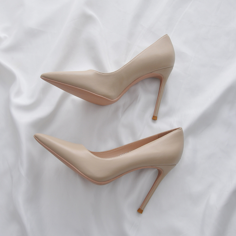 法式少女尖头高跟单鞋女细跟尖头气质春夏裸色高跟鞋女2021年新款