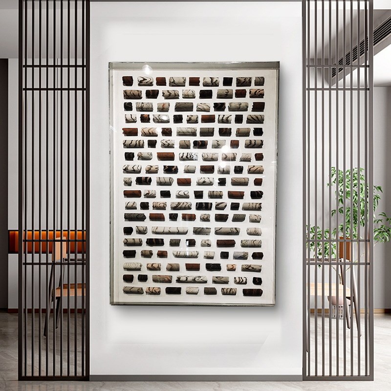 玄关简约软陶轻奢客厅背景墙创意实物画轴立体配防尘亚克力罩挂画