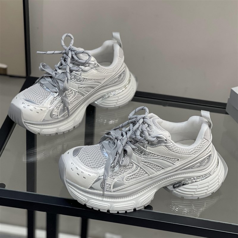 网面透气复古休闲鞋女2025春秋新款厚底增高小众真皮老爹鞋运动鞋