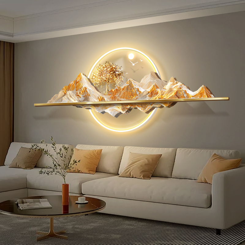 背有靠山客厅装饰画轻奢沙发背景墙3D立体浮雕发光画大气简约挂画