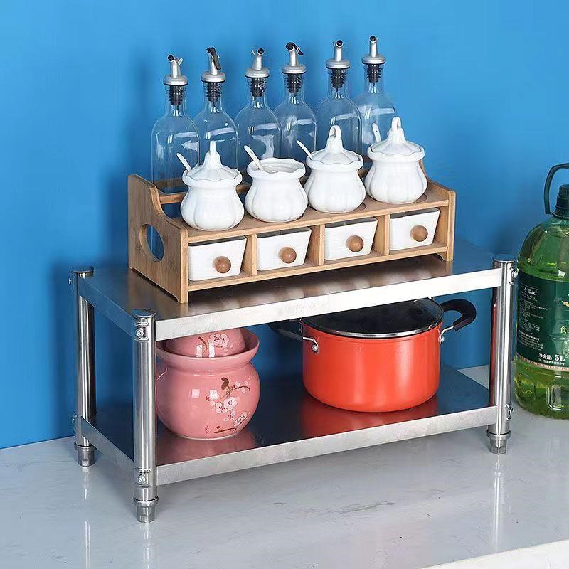 100长90/80/70x25宽20x30高不锈钢厨房置物架碗碟调味瓶架双两2层