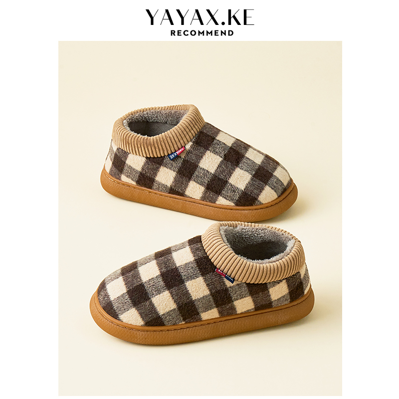 包跟棉拖鞋女冬天居家用加绒室内保暖毛绒带后跟防滑可外穿棉鞋男