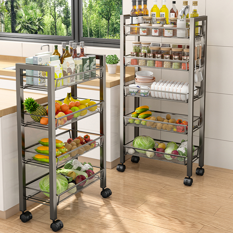 厨房置物架家用锅具收纳储物架子落地多层夹缝小推车多功能蔬菜篮