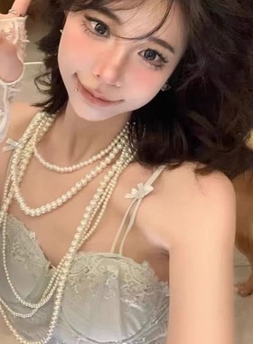 小众高级感珍珠项链女时尚复古流苏锁骨链长款叠戴毛衣链旗袍配饰