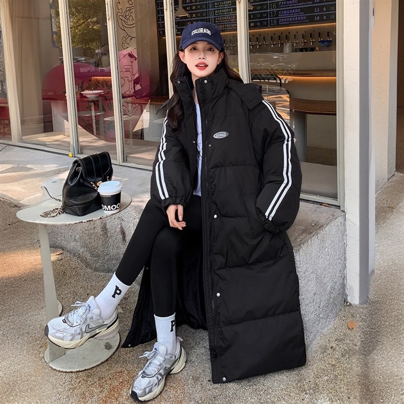 羽绒棉服女冬季2024新款韩版宽松连帽过膝中长款棉衣加厚学生棉袄