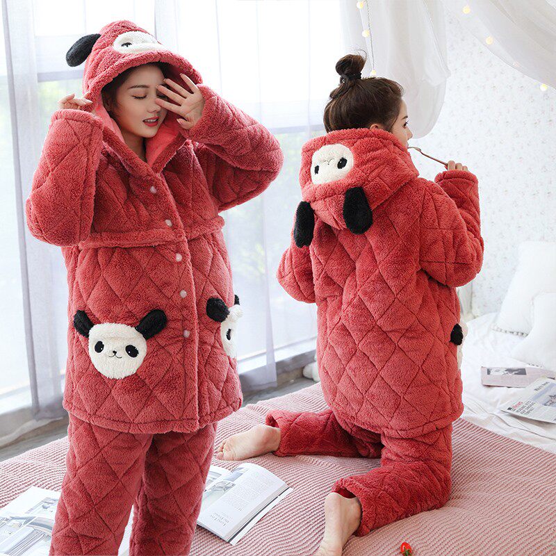 冬季三层夹棉加厚加绒孕妇u睡衣产妇喂奶月子服外出棉袄加大200斤