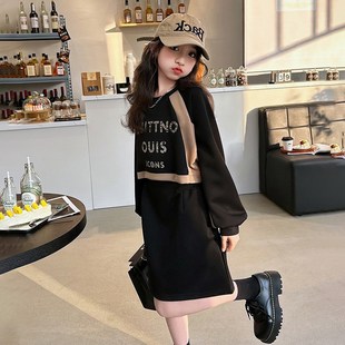 2024春季新款女童连衣裙u套装春装大童卫衣洋气时髦半身短裙两件