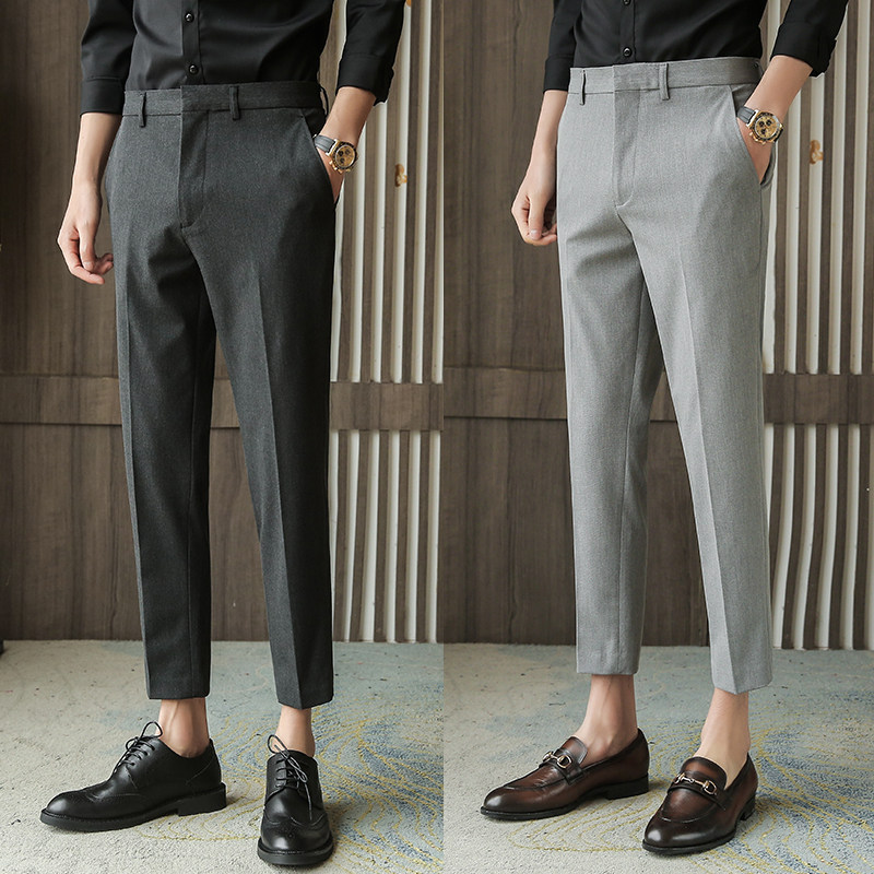 夏季薄款西裤男士九分裤免熨烫休闲裤小脚直筒西装裤子男修身9分