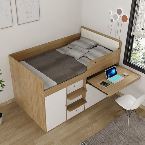 全实木上床下柜带高箱储物衣柜抽拉书桌一体组合多功能儿童半高床