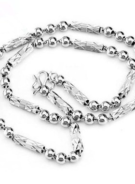 项链霸气链男士男白金潮时尚款纯银六角pt950铂金粗链子银百搭镀