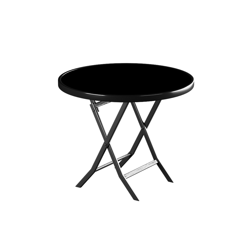 钢化玻璃餐桌家用圆茶几吃饭桌玻璃面圆桌小户型洽谈桌可折叠桌子