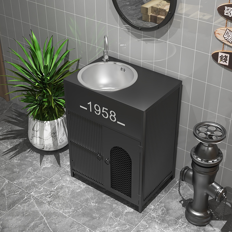 酒吧复古洗脸盆集装箱工业风洗手盆落地式台盆一体立柱创意立柱盆