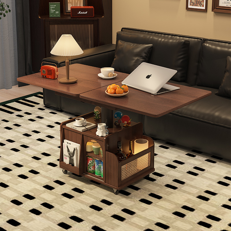 全实木升降茶几边几可推车茶桌折叠餐桌两用茶台客厅沙发边柜