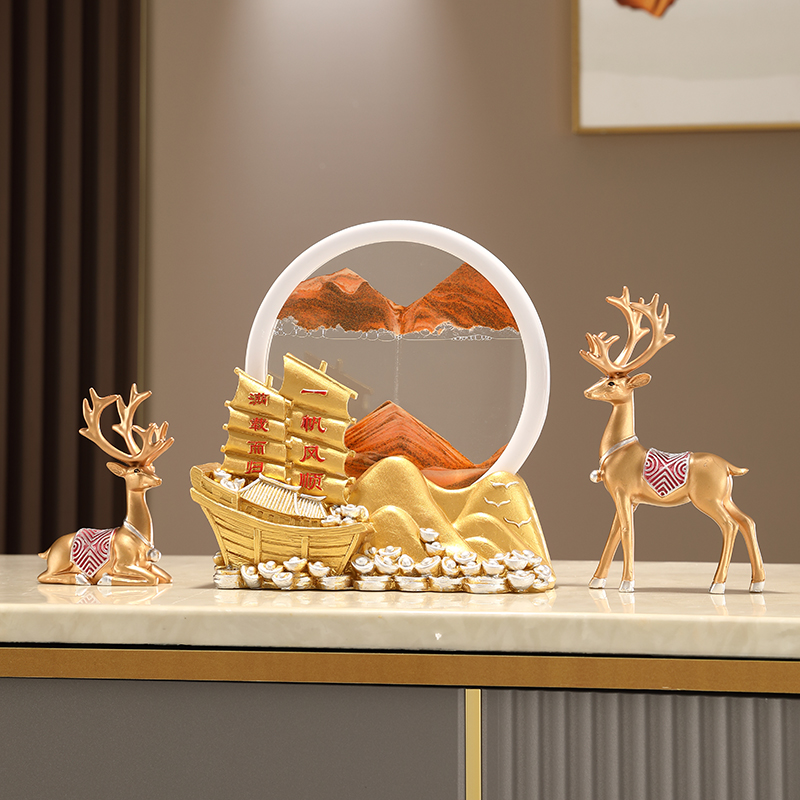 一帆风顺帆船摆件流沙画开业乔迁礼品办公室电视酒柜家居客厅装饰