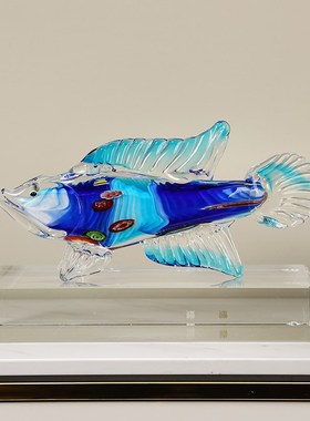 彩色热带鱼琉璃招财鱼客厅样板房玄关桌面装饰品年年有余送礼