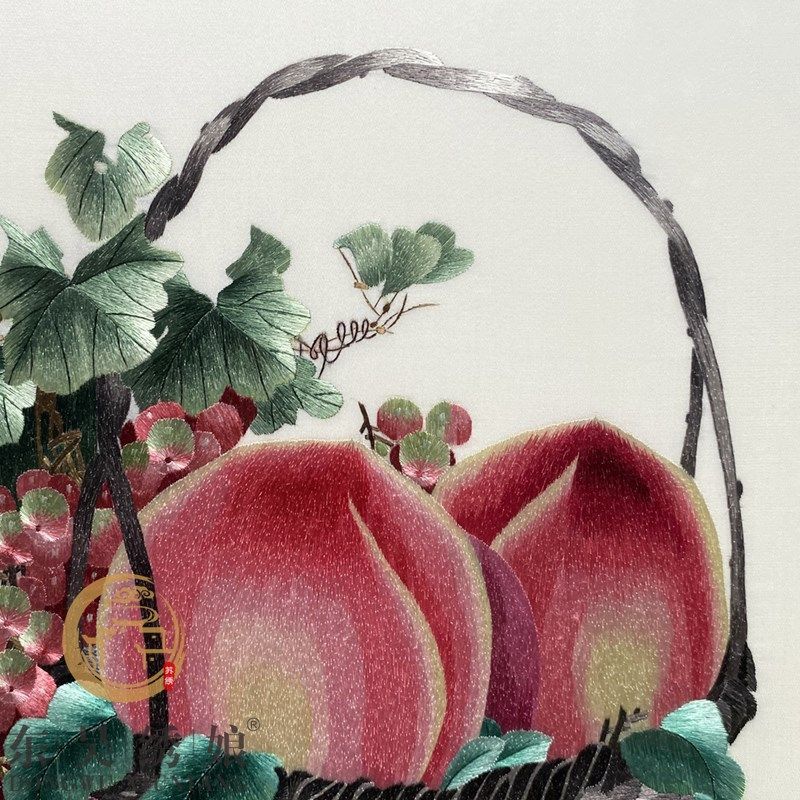 苏州非遗手工苏绣挂画寿桃长辈祝寿送礼特色刺绣人寿年丰客厅书房